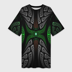 Женская длинная футболка Серо-Зеленые Узоры