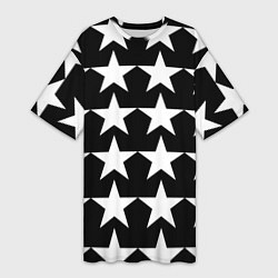 Женская длинная футболка Белые звёзды на чёрном фоне
