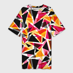 Футболка женская длинная Разноцветные треугольники, цвет: 3D-принт