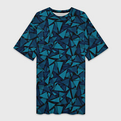Женская длинная футболка Синий полигональный паттерн
