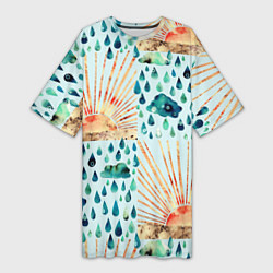 Женская длинная футболка Осенний паттерн: Дождь и солнце