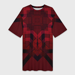Женская длинная футболка Темно-красный геометрический