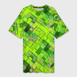 Футболка женская длинная Ярко-зеленый абстрактный узор, цвет: 3D-принт