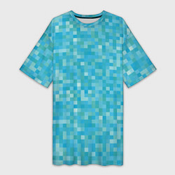 Женская длинная футболка Бирюзовая пиксель абстракция