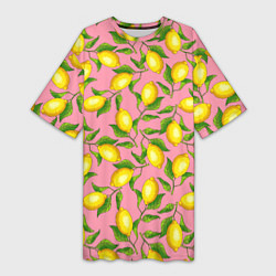 Футболка женская длинная Лимоны паттерн, цвет: 3D-принт