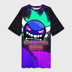 Футболка женская длинная Geometry Dash: Neon Evil, цвет: 3D-принт