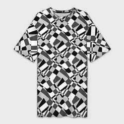Женская длинная футболка Черно-белый абстрактный узор