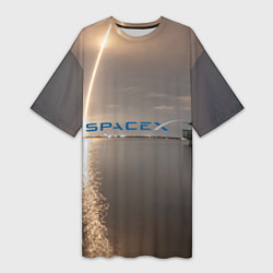 Футболка женская длинная SpaceX Dragon 2, цвет: 3D-принт