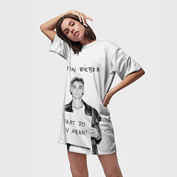 Футболка женская длинная JUSTIN BIEBER, цвет: 3D-принт — фото 2