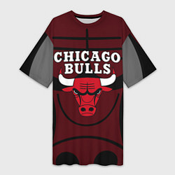 Футболка женская длинная CHICAGO BULLS ЧИКАГО БУЛЛС НА ФОНЕ, цвет: 3D-принт