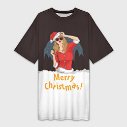 Женская длинная футболка Снегурка Merry Christmas