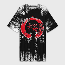 Женская длинная футболка Кандзи Сакура Иероглифы Аниме