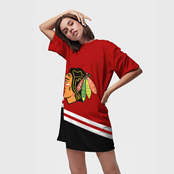 Футболка женская длинная Chicago Blackhawks, NHL, цвет: 3D-принт — фото 2