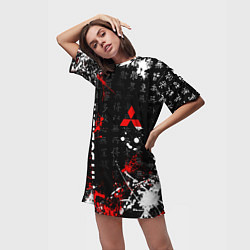 Футболка женская длинная Японские символы Митсубиси, цвет: 3D-принт — фото 2