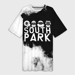 Футболка женская длинная Все пацаны на черном фоне Южный Парк, цвет: 3D-принт