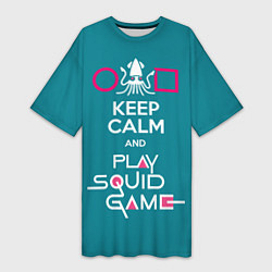 Женская длинная футболка Keep calm and play squid game