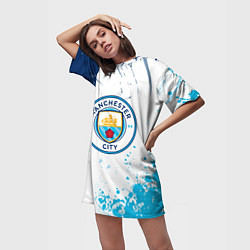 Футболка женская длинная Manchester City - Футбольный клуб, цвет: 3D-принт — фото 2