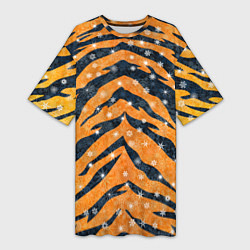 Футболка женская длинная Новогодняя шкура тигра, цвет: 3D-принт