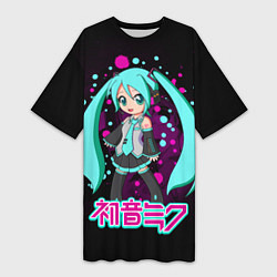 Футболка женская длинная Мику Хацунэ, Hatsune Miku, цвет: 3D-принт