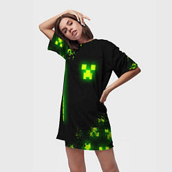 Футболка женская длинная MINECRAFT NEON LOGO CREEPER, цвет: 3D-принт — фото 2