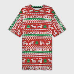 Футболка женская длинная Deer Christmas Pattern, цвет: 3D-принт