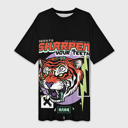 Женская длинная футболка Поточи зубки тигр 2022