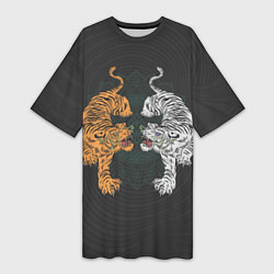 Женская длинная футболка Два тигра