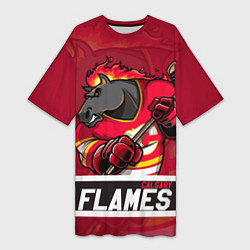 Футболка женская длинная Калгари Флэймз, Calgary Flames, цвет: 3D-принт