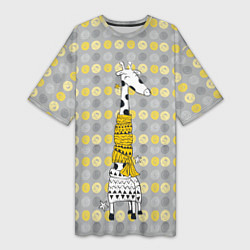 Футболка женская длинная Милая жирафа в шарфе, цвет: 3D-принт