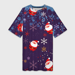 Женская длинная футболка Дед Мороз в снежинках