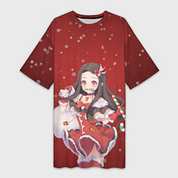Женская длинная футболка Рождественская Nezuko