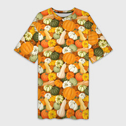 Футболка женская длинная Тыквы Pumpkin, цвет: 3D-принт