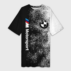 Футболка женская длинная БМВ Черно-белый логотип, цвет: 3D-принт