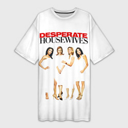 Футболка женская длинная Desperate Housewives белые платья, цвет: 3D-принт