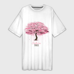 Футболка женская длинная Sakura Tree, цвет: 3D-принт