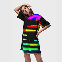 Футболка женская длинная Color fashion glitch, цвет: 3D-принт — фото 2