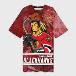 Футболка женская длинная Chicago Blackhawks , Чикаго Блэкхокс, цвет: 3D-принт