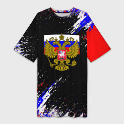 Футболка женская длинная Russia Флаг с Гербом, цвет: 3D-принт