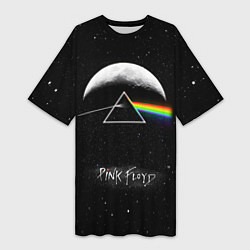 Футболка женская длинная PINK FLOYD LOGO ПИНК ФЛОЙД ЗВЕЗДЫ, цвет: 3D-принт