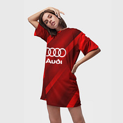Футболка женская длинная Audi red полосы, цвет: 3D-принт — фото 2