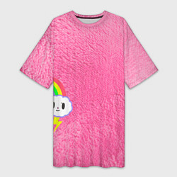 Футболка женская длинная Облачко на розовом мехе с радугой парная, цвет: 3D-принт