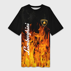 Женская длинная футболка Lamborghini пламя огня