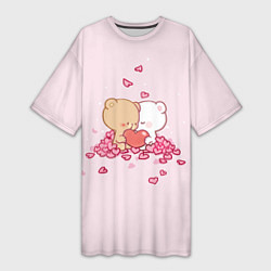 Женская длинная футболка Влюблённые Плюшевые Мишки Сердца