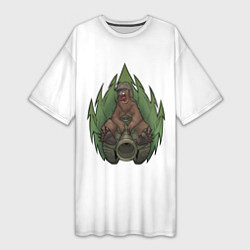 Женская длинная футболка Медведь танкист