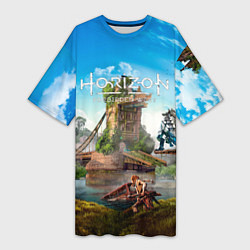 Женская длинная футболка Horizon Forbidden West - разрушенный мост