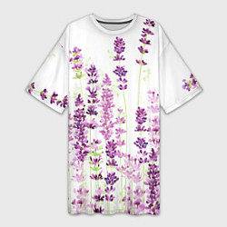 Женская длинная футболка Цветы Лаванды акварелью