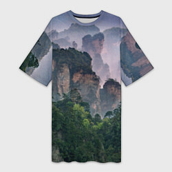 Женская длинная футболка Горы лес каньон