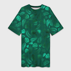 Женская длинная футболка Яркие зеленые листья