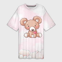 Футболка женская длинная Плюшевый мишка игрушка, цвет: 3D-принт