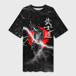 Женская длинная футболка Самурай Бусидо Иероглифы Samurai Lightning